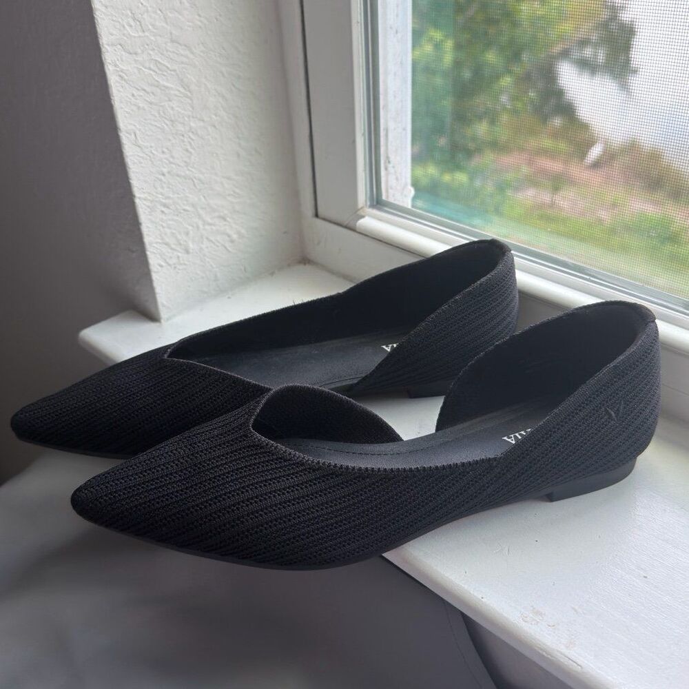 VIVAIA Pointed Toe D’Orsay Flats (Melia) in Black Knit Women’s Size 41